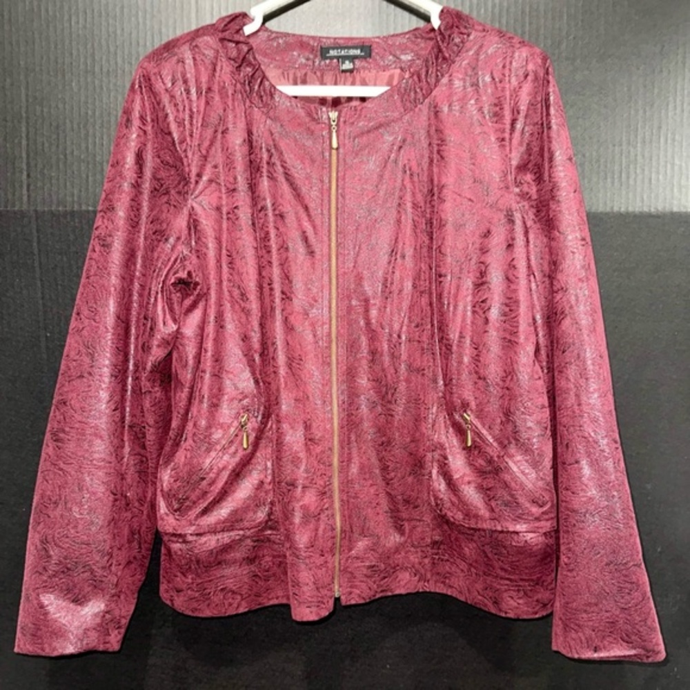 🎋Notations Burgundy Faux Leather Banded Neck Jacket